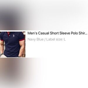 Preowned Like New Navy Blue Polo Shirt with Red Accents.